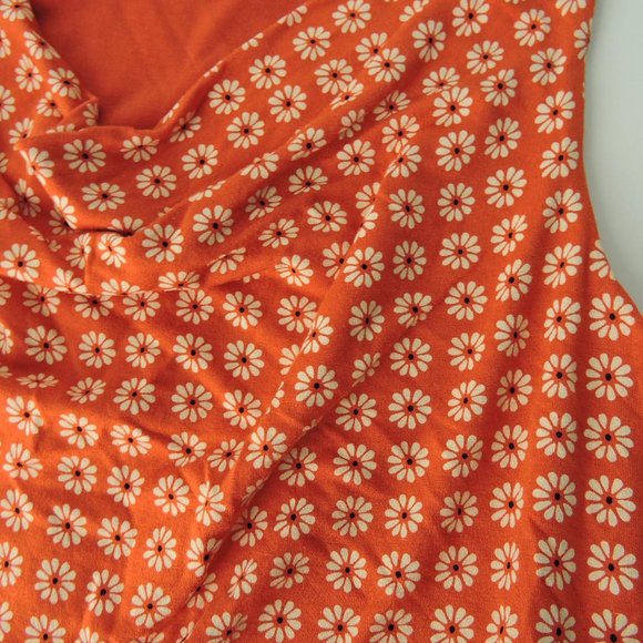 Anthropologie Maeve Dress Sz S Daisy Floral Print soft knit cowl neck orange/red - Picture 8 of 13